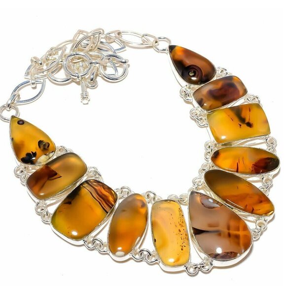 NEW - Montana Agate Stone Sterling Adjustable Necklace - Picture 1 of 6